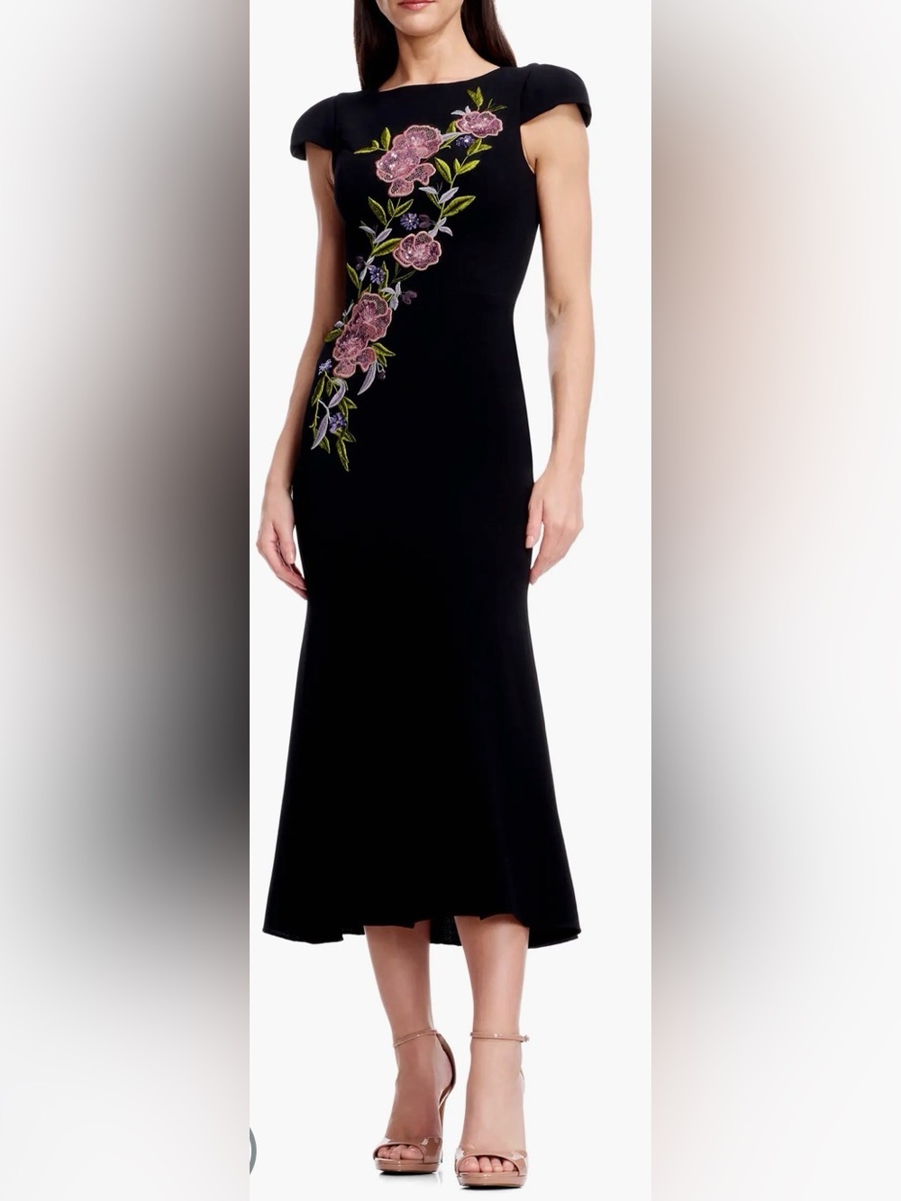 NEW Dress The Population Sheryl Floral Appliqué Black Midi Dress sz XL